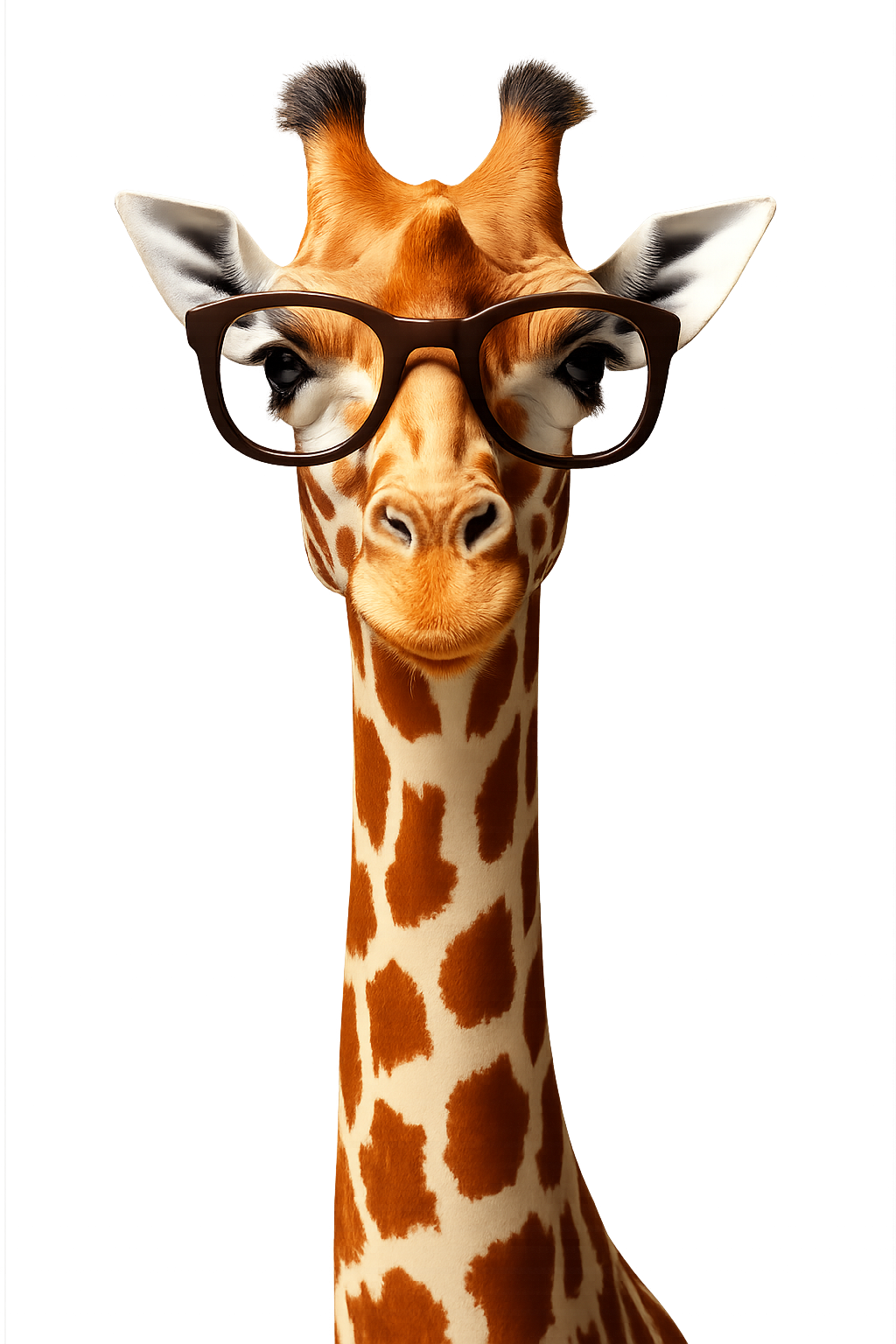 A giraffe wearing glasses